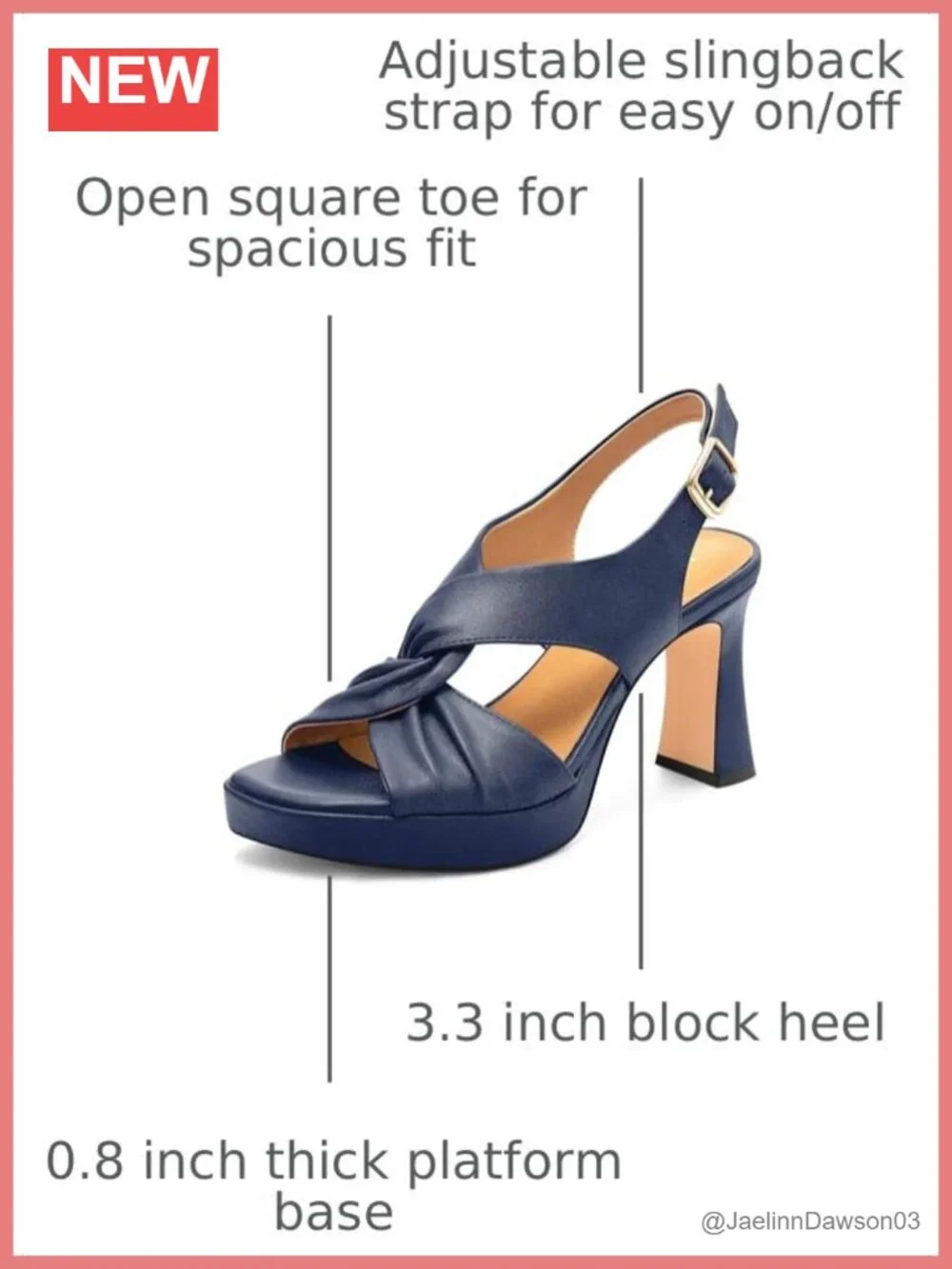 Women's Chunky Heeled Sandals Open Square Toe Slingback Platform Heels Dress
